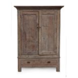 Property of a gentleman - a 19th century pine two-door wardrobe with drawer under, 57ins. (