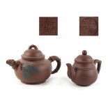 Property of a deceased estate - two Chinese Yixing teapots, both with impressed seal marks to