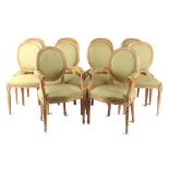 Property of a gentleman - a set of ten Louis XVI style limed wood & pale green upholstered dining