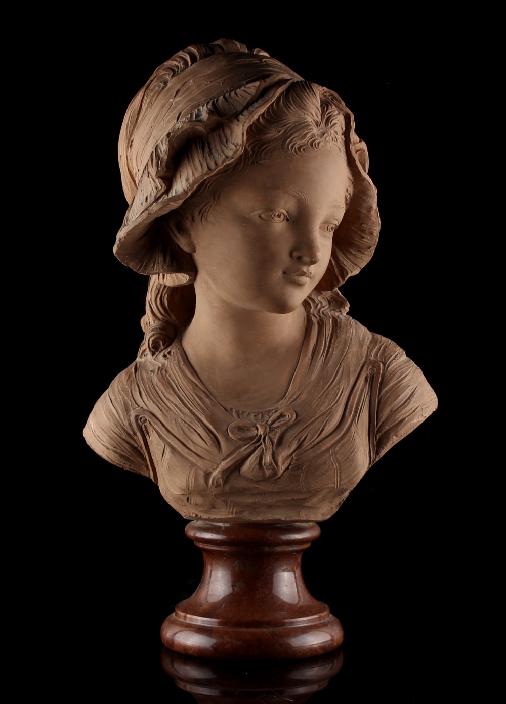 Property of a deceased estate - a late 19th / early 20th century French terracotta bust of a girl,