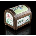 A late 19th / early 20th century Chinese Canton enamel panelled dome top casket, 3.6ins. (9.2cms.)