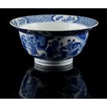 Property of a deceased estate - a Chinese blue & white klapmuts bowl, brightly painted with