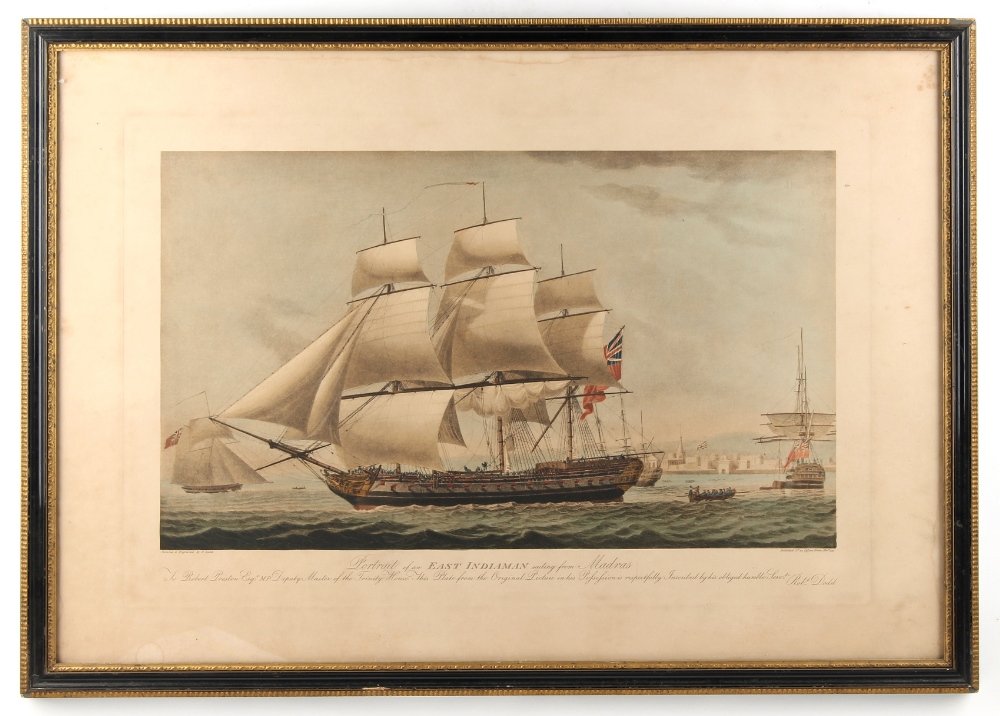 Robert Dodd (1748-1816) - 'PORTRAIT OF AN EAST INDIAMAN SAILING FROM MADRAS' - coloured engraving,