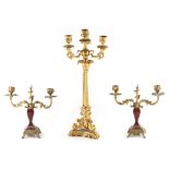 Property of a gentleman - a late 19th century French gilt metal four light candelabrum, 18.5ins. (