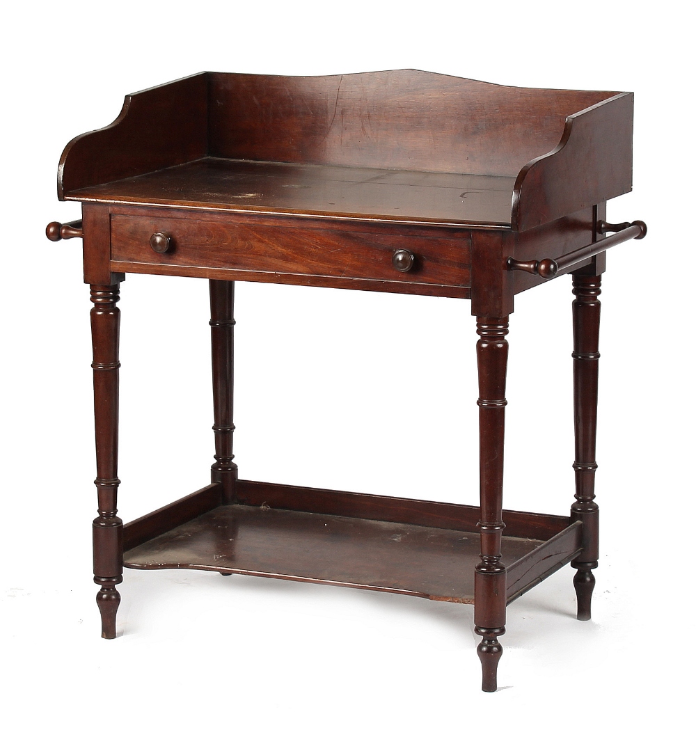 Property of a gentleman - an early Victorian mahogany washstand, with dummy drawer & shelf under, on