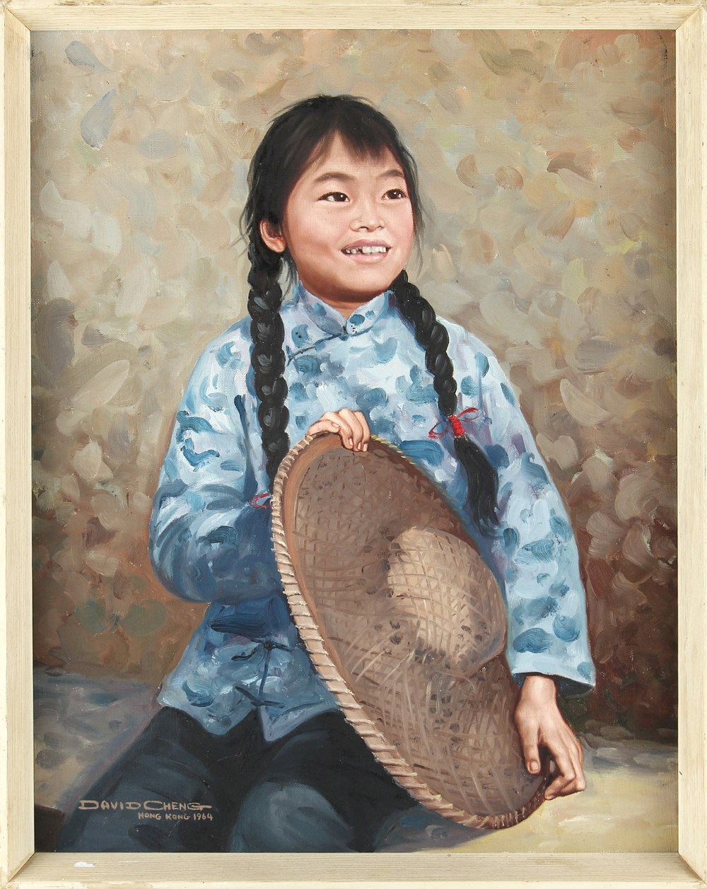 David Cheng (Hong Kong, 20th century) - PORTRAIT OF A GIRL - oil on canvas, 17.9 by 13.85ins. (45.