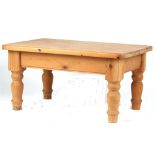 Property of a gentleman - a pine rectangular topped coffee table, with turned legs, 36ins. (91.