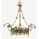 Property of a lady - an early 20th century French gilt metal triple ceiling light, decorated with