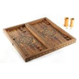 Property of a gentleman - a Damascus parquetry inlaid chess & backgammon board, 19.75ins. (50cms.)