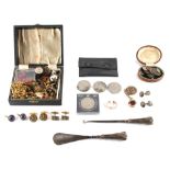Property of a deceased estate - a box and a bag containing assorted jewellery, etc. (2) (see
