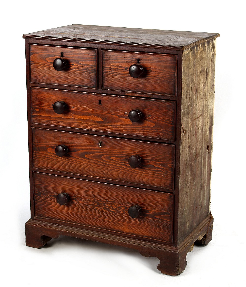 Property of a deceased estate - a Victorian pitch pine narrow chest of two short & three long