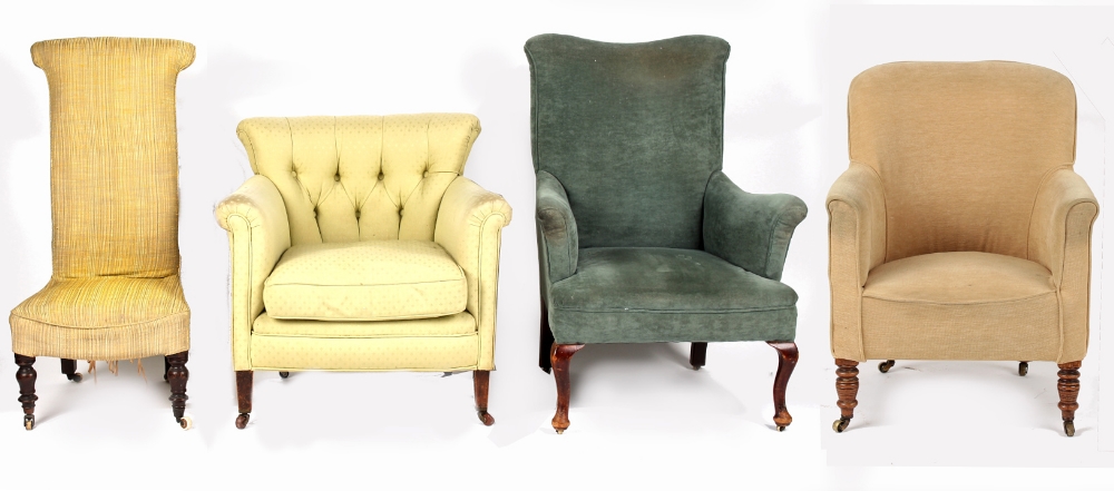 Property of a deceased estate - three late 19th / early 20th century upholstered armchairs; together