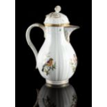 Property of a deceased estate - a 19th century Meissen ornithological coffee pot, painted with