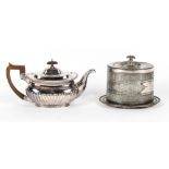 Property of a lady - a Victorian silver plated teapot, with engraved family crest, bell mark for