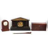 Property of a deceased estate - a 19th century slate architectural cased mantel clock; together with