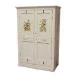 Property of a lady - a Victorian cream painted panelled two-door cupboard, 44ins. (112cms.) wide (