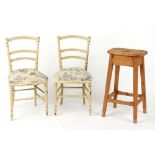 Property of a gentleman - a pair of painted bedroom chairs with pictorial printed upholstery;