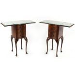 Property of a gentleman - a pair of burr walnut veneered serpentine fronted drop-leaf bedside