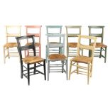 Property of a gentleman - a set of eight variously painted school type chairs, with pocket backs &