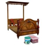 Property of a gentleman - a Victorian mahogany 5' half tester bedstead, complete with drapes (see