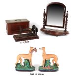 Property of a gentleman - a pair of Victorian Staffordshire figures of greyhounds with hares;