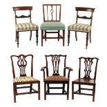 Property of a lady - six assorted Georgian & Victorian side chairs including a pair of early