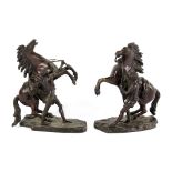 Property of a gentleman - a pair of 19th century French patinated bronze Marly horses, after