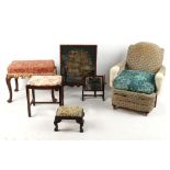 Property of a lady - a Victorian Jas. Shoolbred upholstered armchair (F/R); together with three