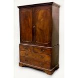 Property of a lady - a George III mahogany two-part linen press, the base with original gilt brass