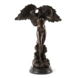 Property of a lady - a large patinated bronze figure of an angel, approximately 25ins. (64cms.) high