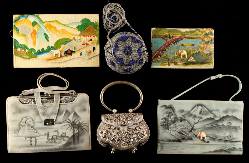 A private collection of handbags from a deceased estate - a white metal handbag with floral