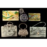 A private collection of handbags from a deceased estate - a white metal handbag with floral