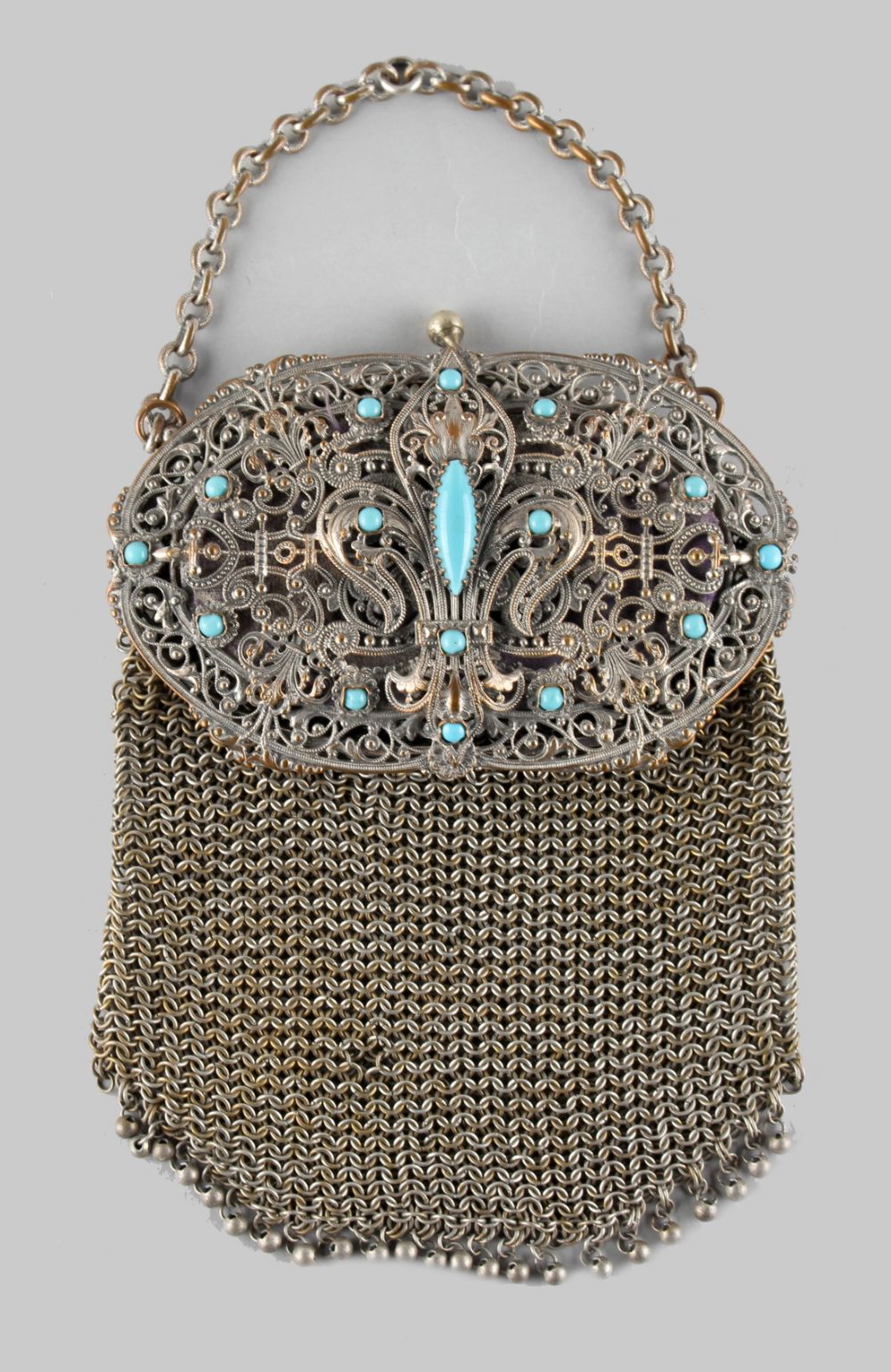 A private collection of handbags from a deceased estate - a chatelaine style mesh purse with