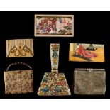 A private collection of handbags from a deceased estate - a box purse decorated with green &