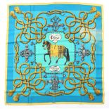 Property of a deceased estate - a Hermes silk scarf - 'Palefroi', with turquoise ground, designed by