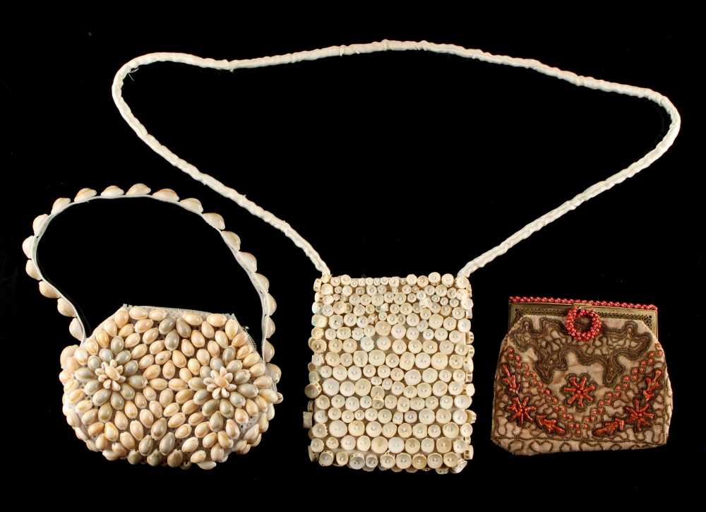 A private collection of handbags from a deceased estate - a fish bone embroidered handbag;