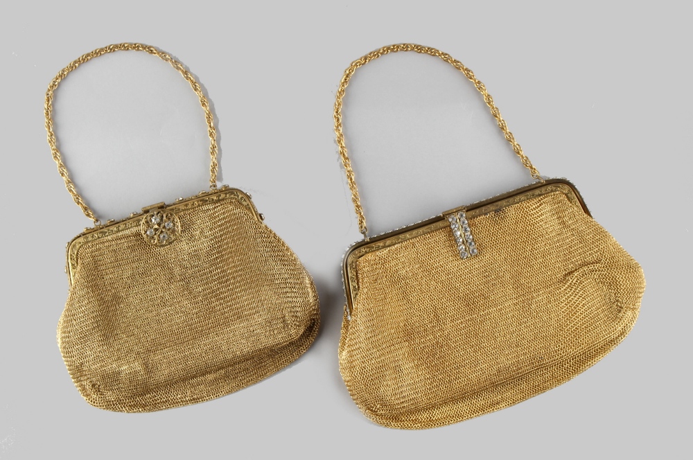 A private collection of handbags from a deceased estate - a yellow metal mesh handbag with clear