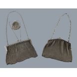 A private collection of handbags from a deceased estate - a silver plated mesh hand bag, the frame