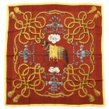 Property of a deceased estate - a Hermes silk scarf - 'Palefroi', with chestnut ground, designed