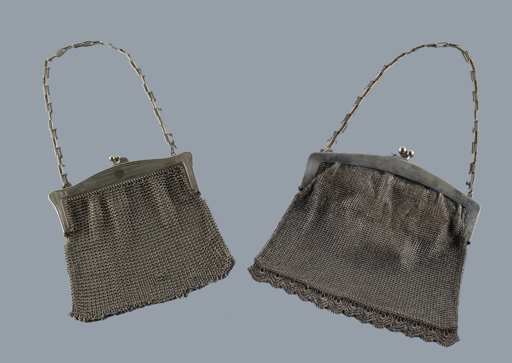 A private collection of handbags from a deceased estate - a large silver plated mesh handbag with