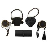 A private collection of handbags from a deceased estate - two vintage black suede circular purses;