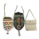 A private collection of handbags from a deceased estate - a vintage rectangular microbead handbag;