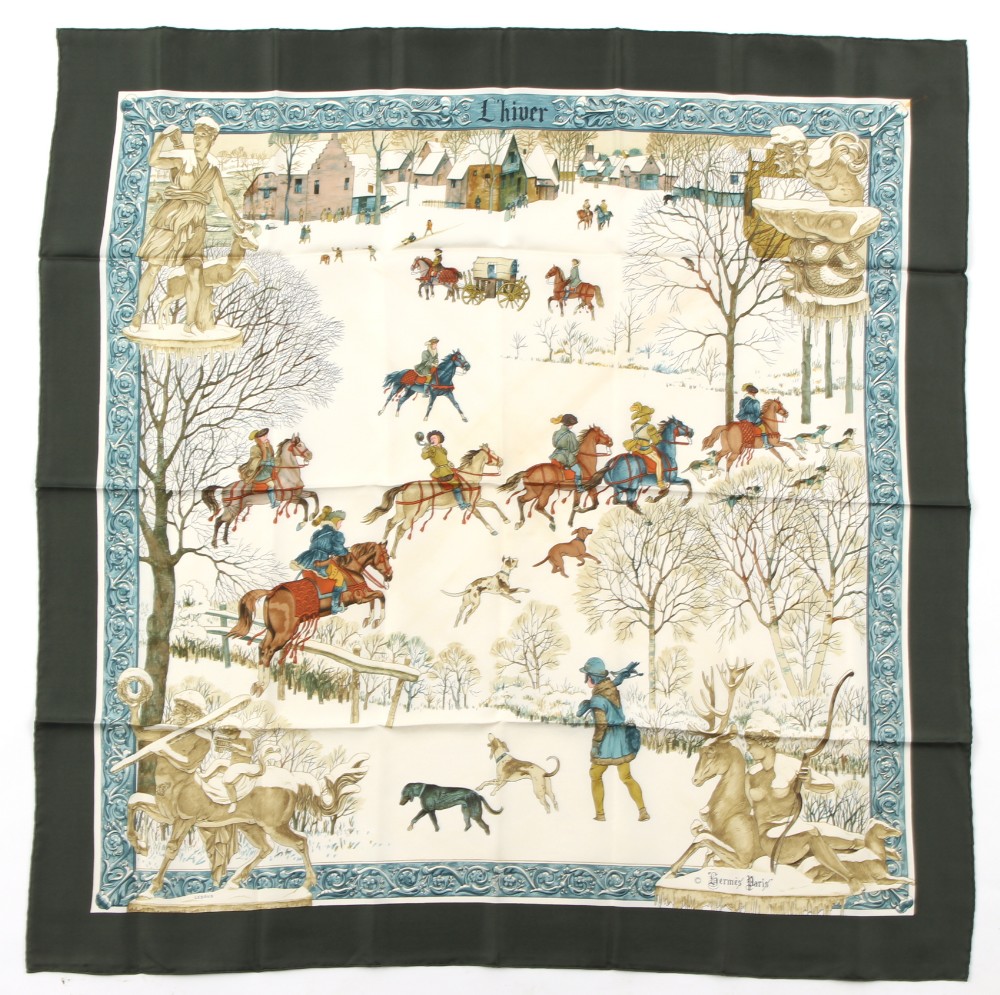 Property of a deceased estate - a Hermes silk scarf - 'L'Hiver', designed by Philippe Ledoux (see