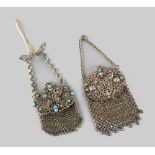 A private collection of handbags from a deceased estate - a small white metal mesh chatelaine