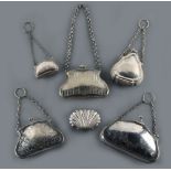 A private collection of handbags from a deceased estate - six early 20th century lady's silver