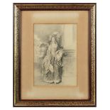 Property of a gentleman - English school - PORTRAIT OF AN EIGHTEENTH CENTURY LADY - charcoal