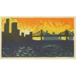 Property of a deceased estate - Robin Frood (modern) - 'BROOKLYN BRIDGE' - woodcut or woodblock