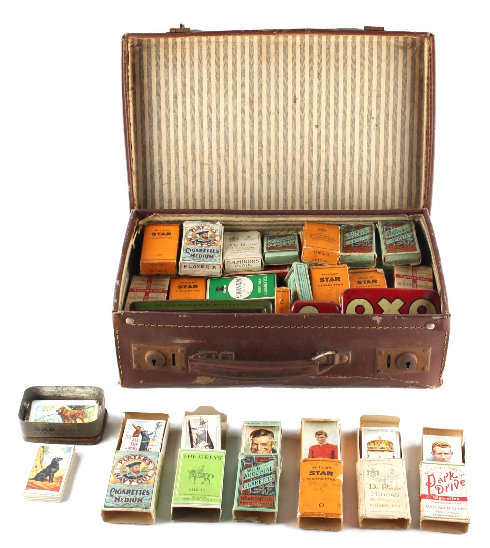 Property of a gentleman - an attache case containing sets of cigarette cards in cigarette cartons (a