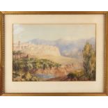 Property of a gentleman - 19th century - A MIDDLE EASTERN HILLTOP TOWN - watercolour, 8.9 by 12.