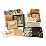 Property of a gentleman - a box containing assorted framed prints & artists paint-boxes, etc;